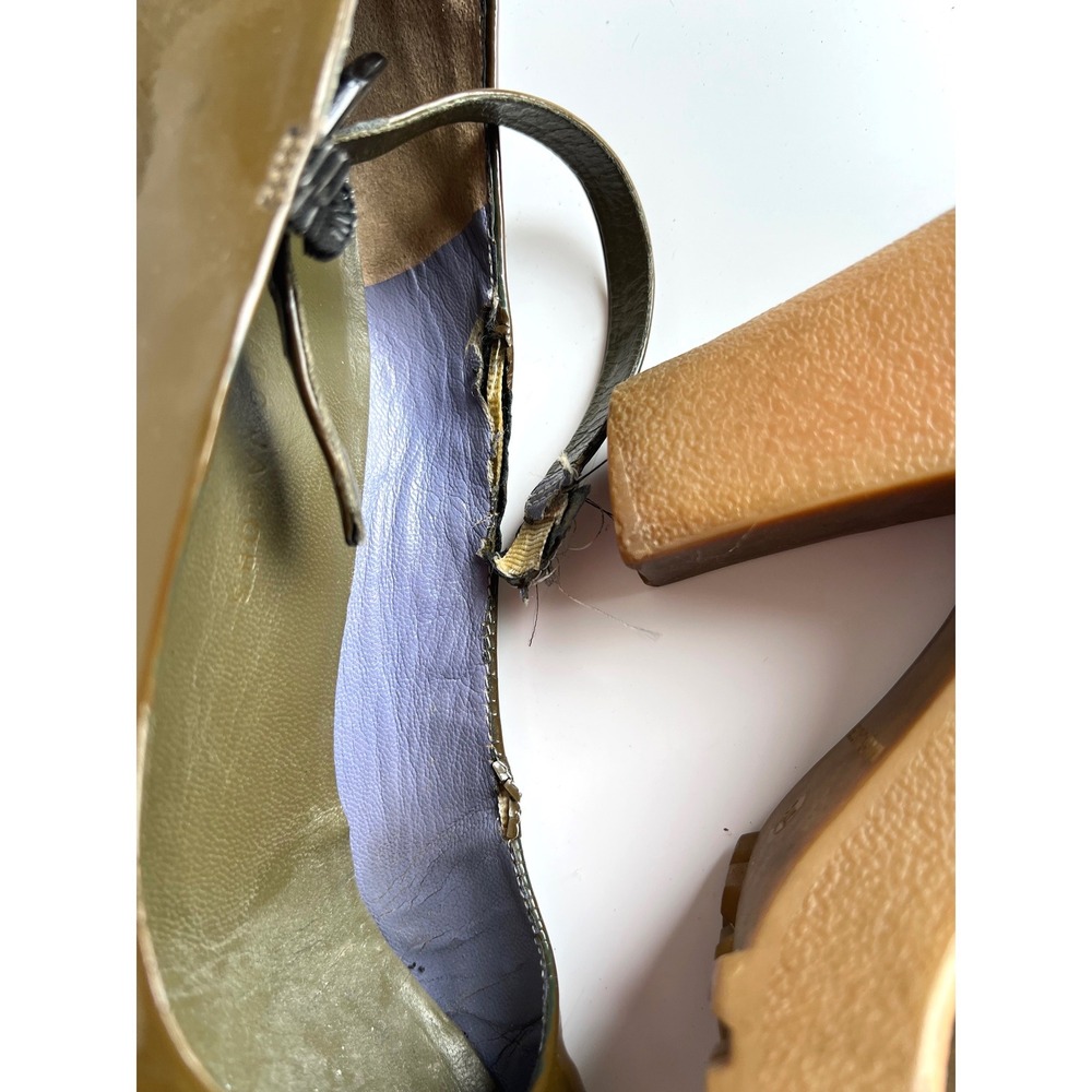 Marc Jacobs Olive Green Patent Leather Platform Mary Jane Block Heels Size 37.5 - Picture 4 of 11